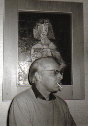 Roger Descombes, Photographie de l'artiste avec sa «Femme Acrobate. 1968», 1971 - Photographie de l'artiste vers 1968 avec son tableau « Femme acrobate »,